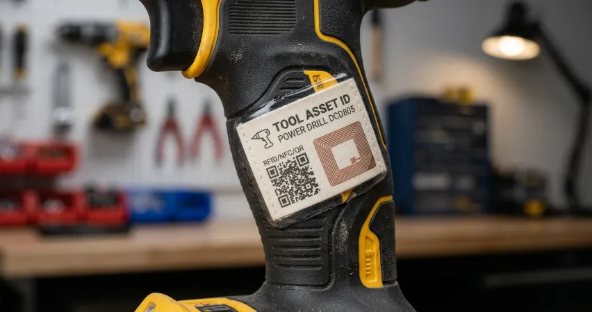 Etiqueta RFID on-metal en una herramienta de taller