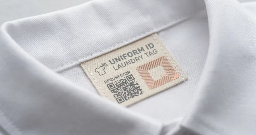 Etiqueta RFID resistente al lavado insertada en prendas de lavandería